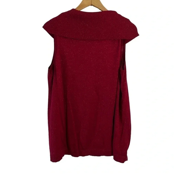 Catherines Red Metallic Sparkle Knit Tank 1X Draped Rolled Turtleneck Sweater - Picture 3 of 5